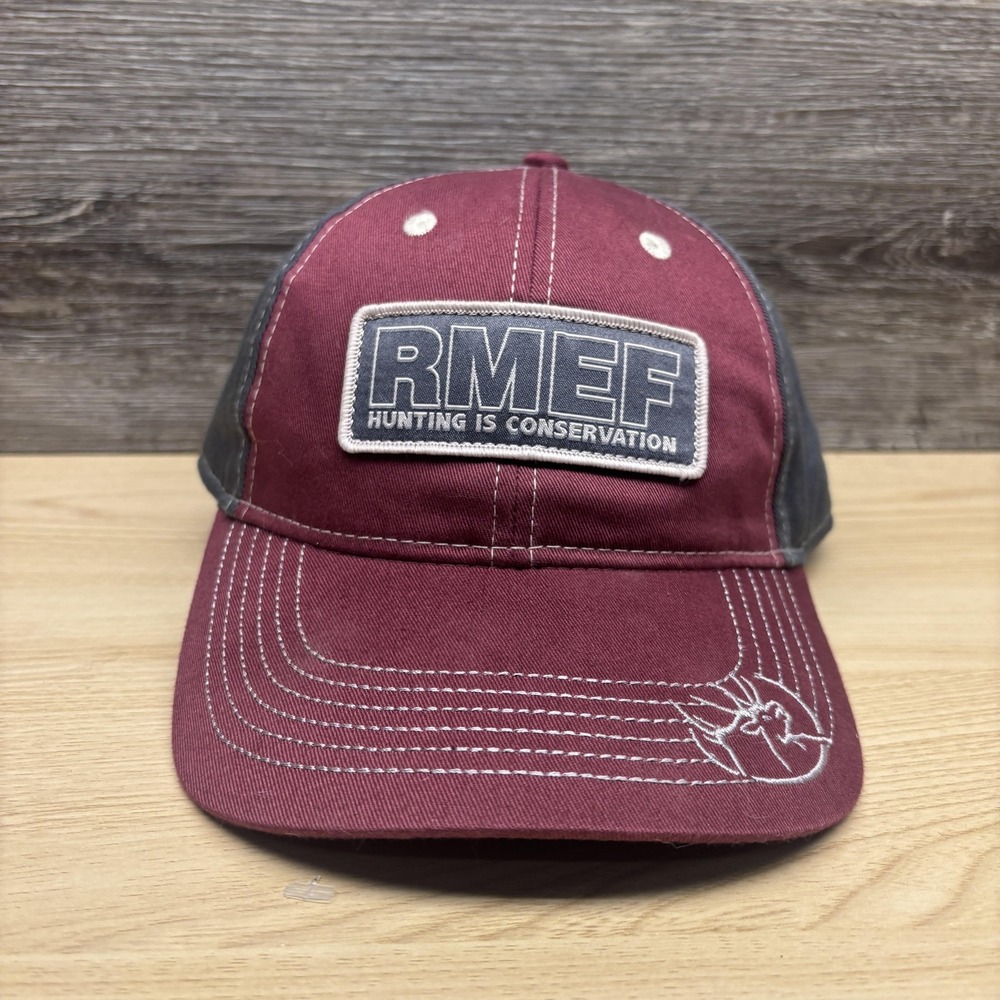 RMEF Hat Cap Strap Back Burgundy Gray Hunting Conservation Sponsor Mens